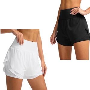 SANTINY 2-in-1 Running Shorts 2-Piece Bundle Black & White Athletic Shorts
